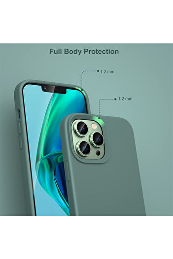 Generic iPhone 14Plus 6.7" Liquid Silicone Green Case Cover +2 Screen Protector +2 Camera Lens Protector