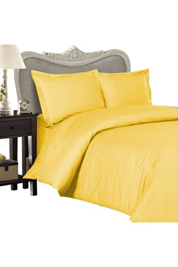 HomePuls Double Bedding Set with 2 Duvet Covers 140 x 220 cm Damask Polycotton 1 cm Stripe, Bed Sheet 230 x 2