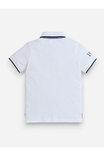 Victor and Jane By Styli Boys White Embroidered Detail Short Sleeve Polo T-Shirt