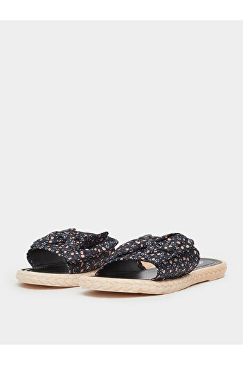 Take Two By Styli Floral Print Bow Detail Flat Sandals