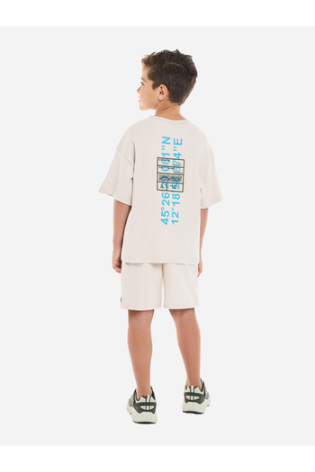 Victor and Jane By Styli Boys Beige Cotton T-Shirt and Shorts Set