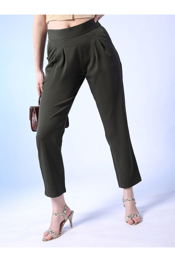Freehand By Styli Women Dark Green Slim Fit Crop Pants