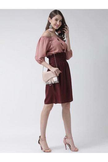 Kassually By Styli Color Block Off Shoulder Knee-Length Dress