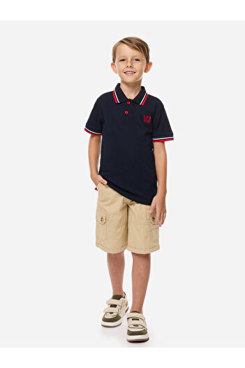 Victor and Jane By Styli Boys Beige Solid Cargo Shorts with Belt Loops