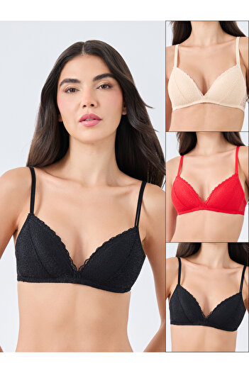 Styli Pack of 3 - Double Strap Padded Non-Wired Lace Bra