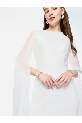 House of Moda By Styli Sheer Cape Sleeve Pleated Detail Maxi Dress