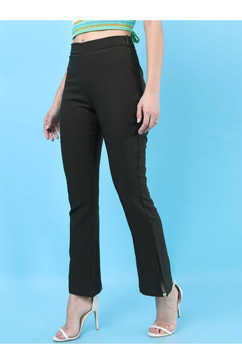 Freehand By Styli Women Dark Green Tapered Fit Solid Pants