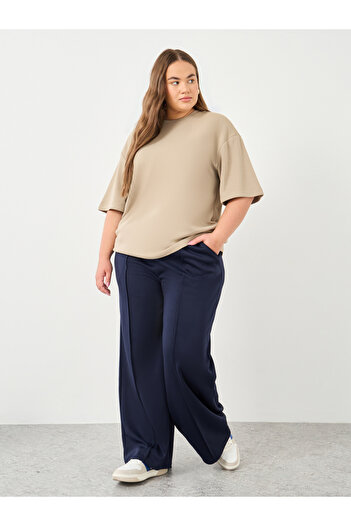 Styli Plus Wide Leg Joggers with Pintuck Detail