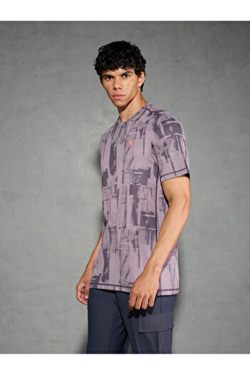 Technosport By Styli Purple Jacquard Slim Fit Crew Neck T-Shirt