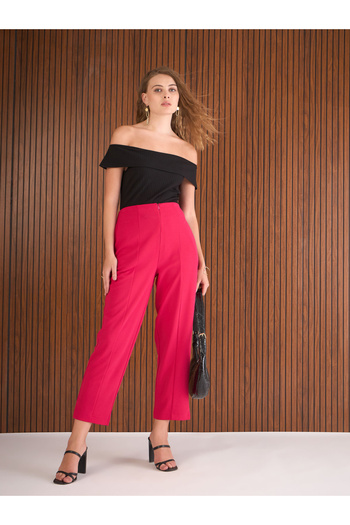 Sassafras By Styli Women Pink Front Darted High Rise Pants
