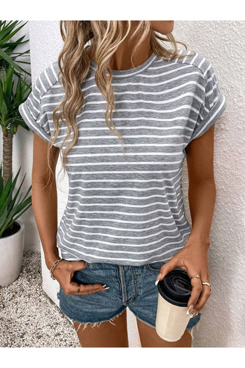 Styli Striped Round Neck Short Sleeve T-Shirt