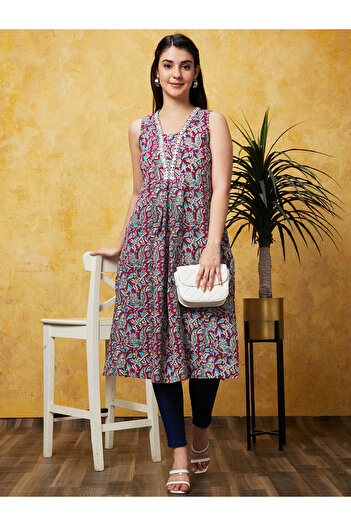 Globus By Styli Printed Sleeveless A-Line Kurta
