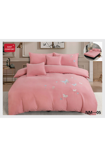 FIONNA.RO Premium Fine Bed Linen With Embroidery And Elastic - Pink With Butterflies