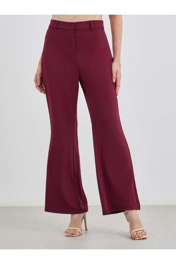 Styli Solid Flat Front Flared Pants