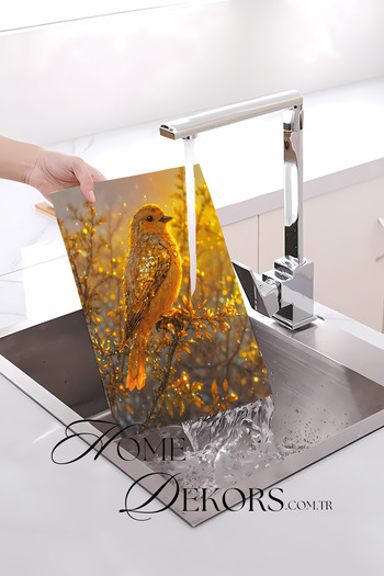 home dekors Glass Cutting Board Chopping Board Presentation Board Yellow Sparrow Dowry Gift 35X25 cm