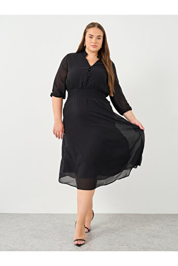 Styli Plus A-Line Midi Dress with 3/4 Sleeves