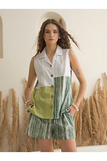 Sanskrutihomes By Styli Color Block Pure Cotton Top and Shorts Co-Ords