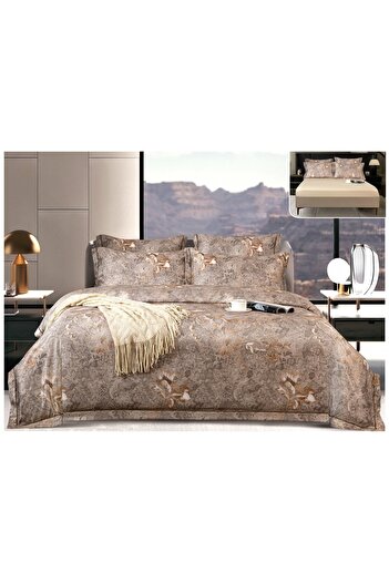 FIONNA.RO Premium Elastic Satin Bed Linen - Royal With Embroidered Flowers