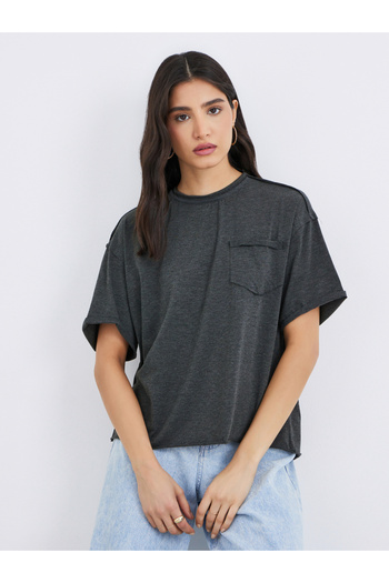 Styli Grey Pocket Detail Oversized T-Shirt