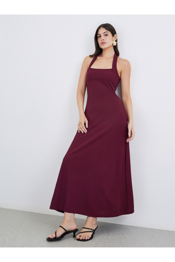 Styli Plain Knit Halter Neck Sheath Maxi Dress