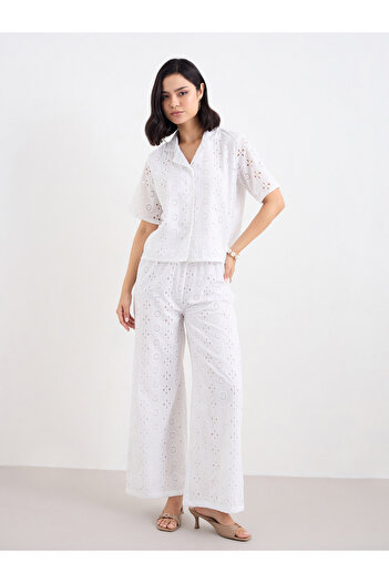 Styli Women White Schiffli Shirt and Pants Co-Ords
