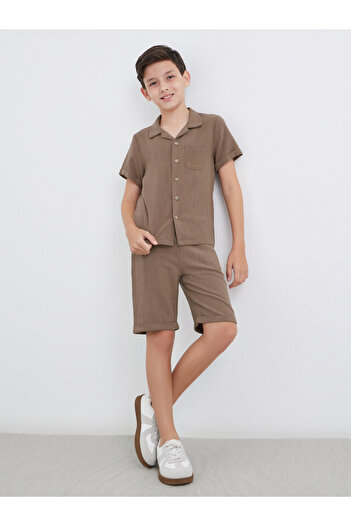 Styli Linen Look Plain Shirt and Shorts Set