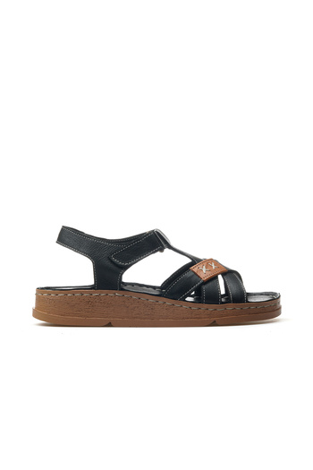 Mammamia Women's Genuine Leather Orthopedic Sole Daily Sandals 25Y D25Ys-2440 Z Black/Tan
