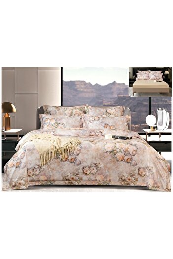 FIONNA.RO Premium Elastic Satin Bed Linen - Painted White Roses - Copy