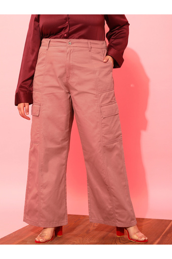 CURVY STREET By Styli Plus Pink Cotton Cargo Trousers