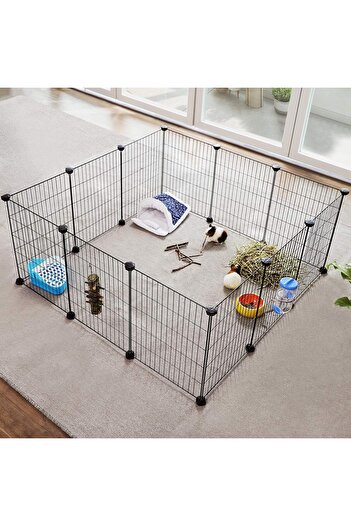 SONGMICS Tarc metalic pentru rozatoare sau alte animale mici, instalare modulara, 143x73x46cm, negru