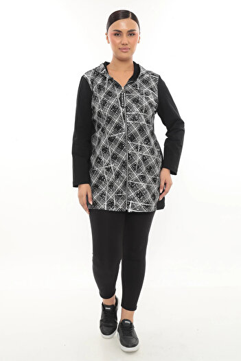 Lady Majestic Hooded Large Size Zippered Cardigan