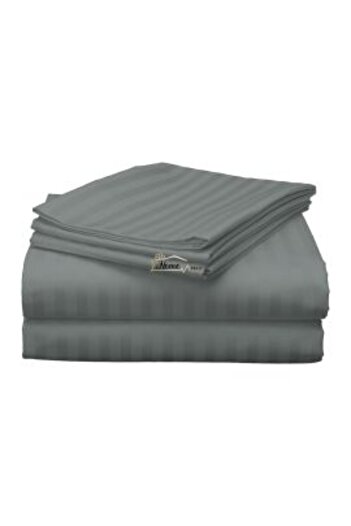HomePuls Single Bed Sheet Damasc Polycotton Stripe 1 cm, 160 x 230 cm, Dark Gray