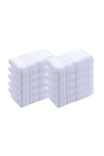 Ralex Package of 10 bath towels 70 x 140 cm 100% Cotton Greek Border 550 GSM, White