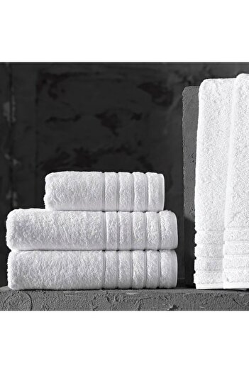 Ralex Bath Face Towel 50 x 90 cm 100% Cotton Linear Border 550 gsm White