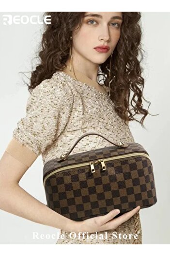 REOCLE Fashion Handbag Large Capacity Storage Bag Grid Pattern Bag Waterproof Portable Bag