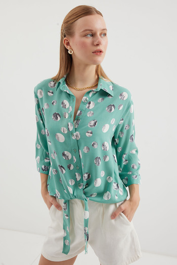 Merterium Women's Front Lace Patterned Shirt Çağla 1083