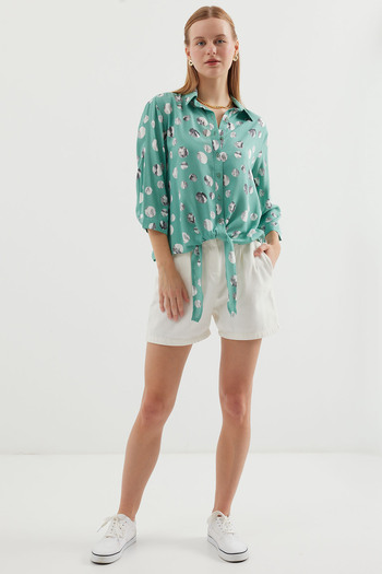 Merterium Women's Front Lace Patterned Shirt Çağla 1083