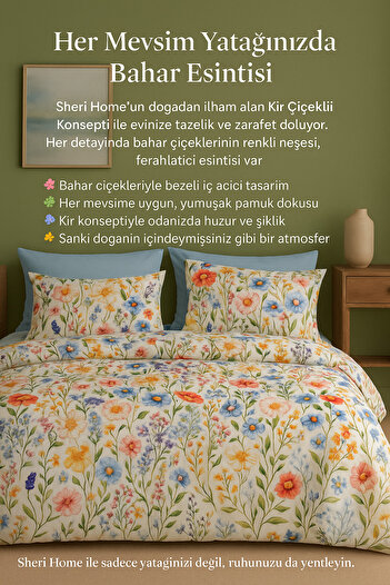 Sheri Home Kırçiçek Model Çift Kişilik Nevresim Takımı tY737727277