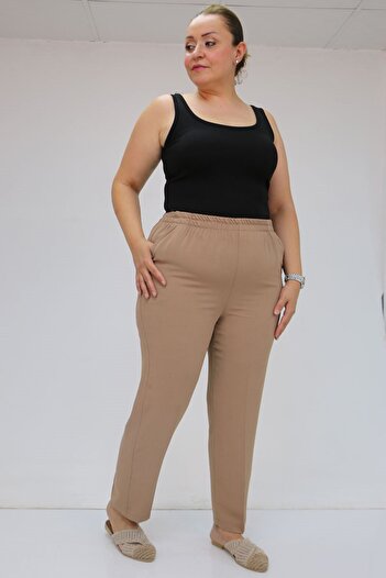 Eslina 59015 Plus Size Borupaça Crepe Trousers - Mink