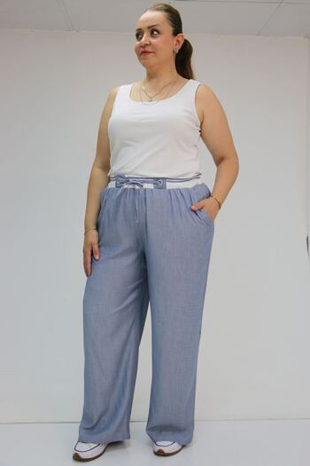 Eslina 59007 Large Size Belt Rib Detailed Xons Jeans - Navy Blue