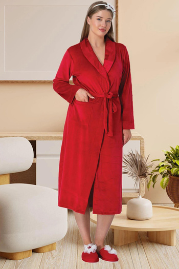 Mavelle Women's Red Velvet Dressing Gown 5915