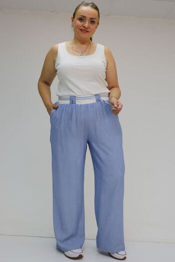 Eslina 59007 Large Size Belt Rib Detail Xons Jeans - Blue