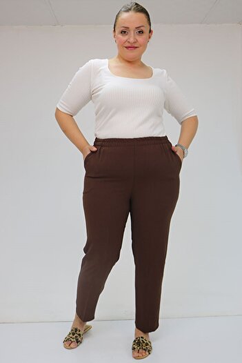 Eslina 59015 Large Size Borupaça Crepe Trousers - Brown