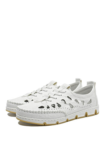Rieker Women's Moccasins with Cutouts by in White Genuine Leather