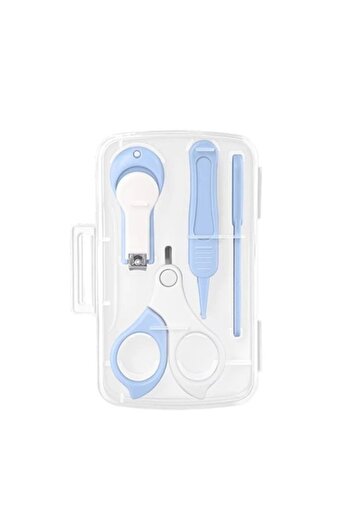 Flo Set 4 în 1 pentru îngrijirea unghiilor pentru bebeluși cu cutie transparentă de depozitare, 0-6 ani, albastru deschis
