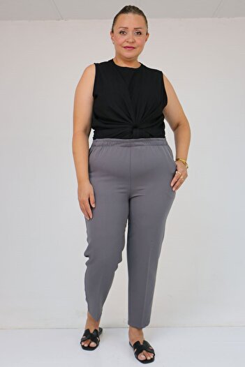 Eslina 59018 Plus Size Pipe Leg Double Fabric Trousers - Gray