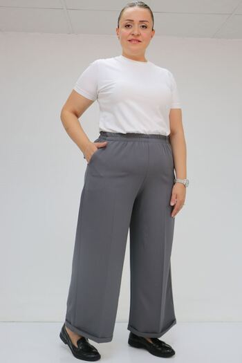 Eslina 59008 Large Size Double Leg Trousers with Elastic Waist - Anthracite