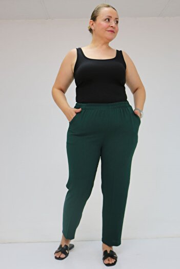 Eslina 59015 Large Size Borupaça Crepe Trousers - Emerald