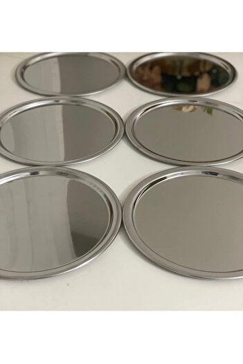 SEVA ÇELİK Decorative Stainless Steel 6 Piece Round Model Serving Tray Luxury Presentation