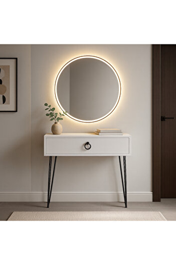 Egecan Mobilya Beyaz Metal Ayaklı Modern Dresuar – 80x20x20 cm, Suntalam, Minimalist Antre ve Salon Konsol Dolabı
